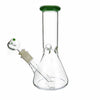 Clear glass beaker with green colored mouth piece and bowl - 8’ tall water pipe