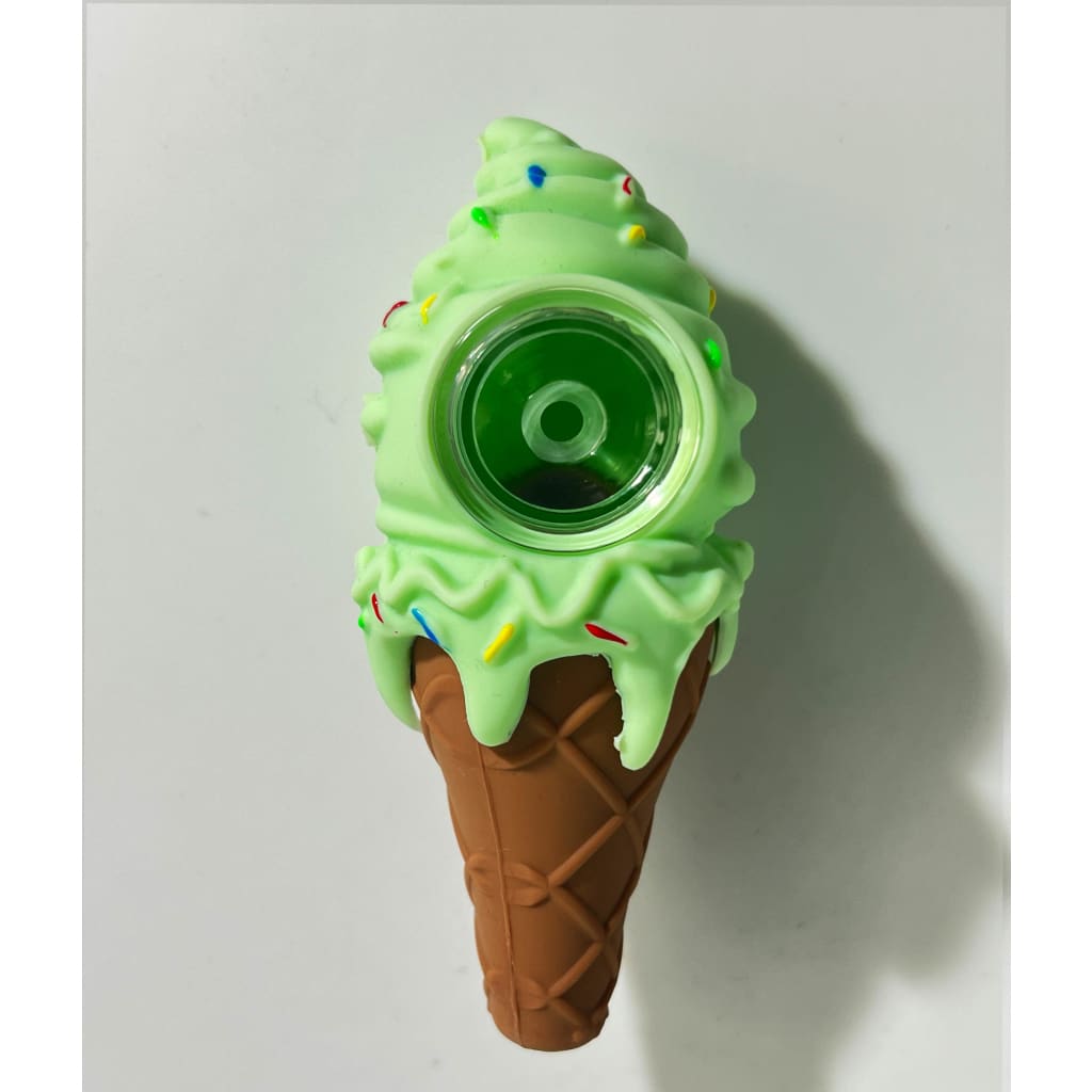 Ice cream cone silicone pipe with lime green body and sprinkles