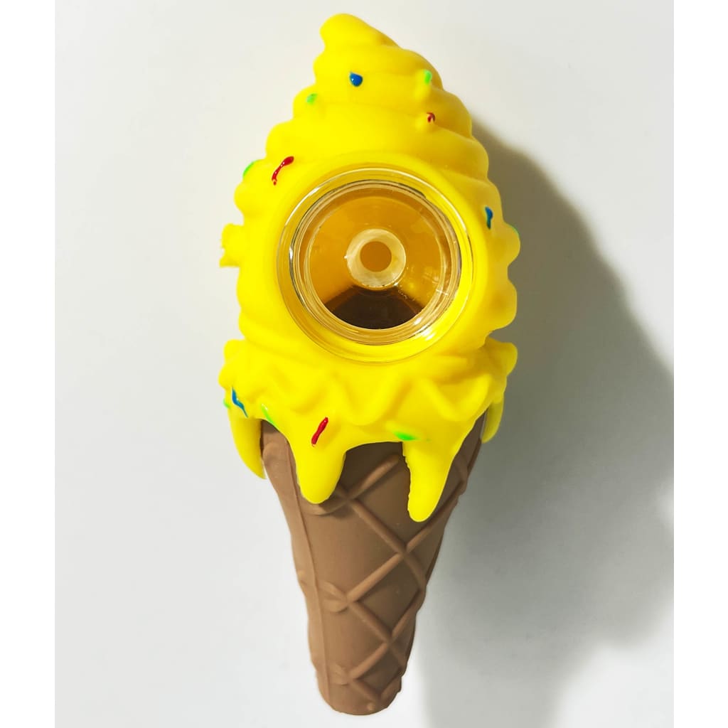 Yellow ice cream cone silicone pipe with sprinkles, 4.5 inch hand pipe
