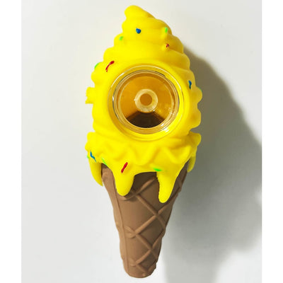 Yellow ice cream cone silicone pipe with sprinkles, 4.5 inch hand pipe