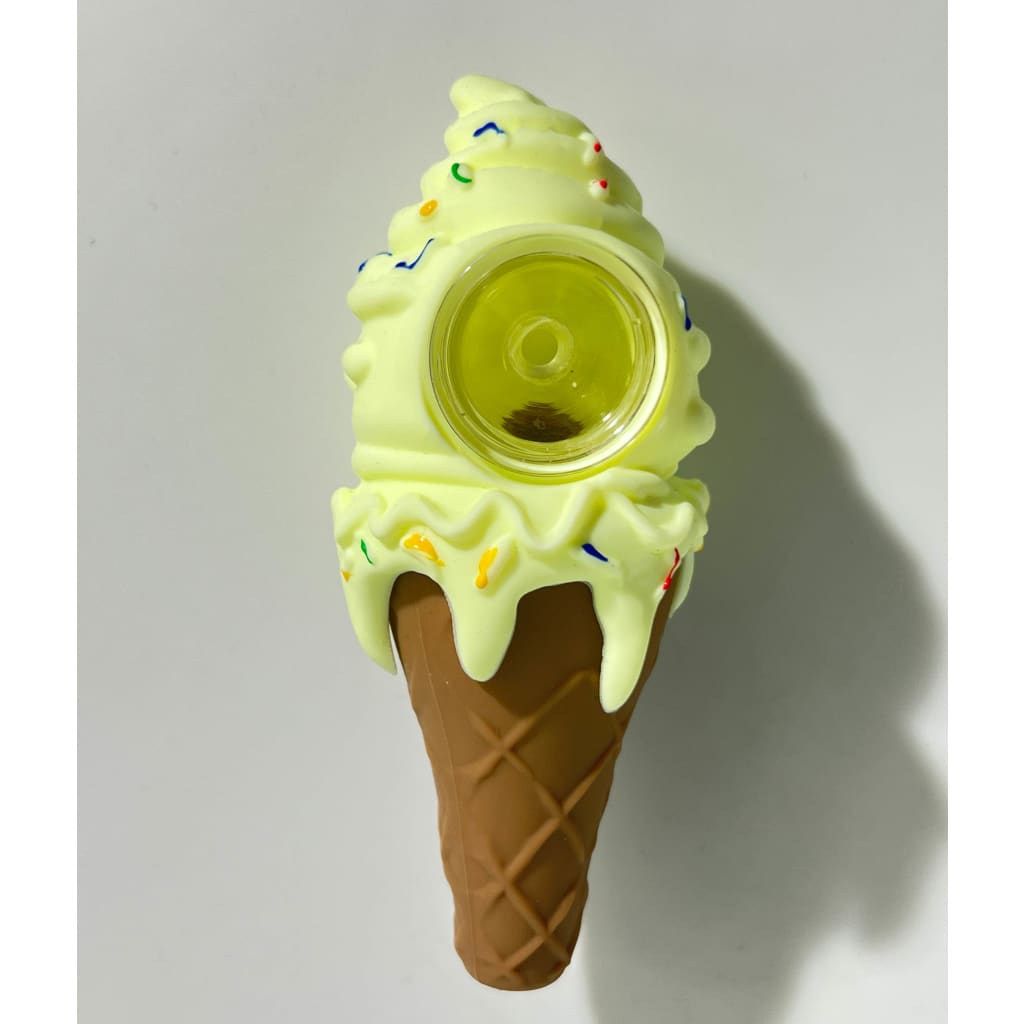 Lime green ice cream cone silicone pipe with waffle base and sprinkles