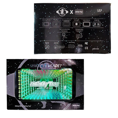 Full-sized Infinity Mirror Rolling Tray with RGB lights and green holographic reflective surface