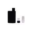 Black rectangular perfume bottle with cylindrical neck, glass rig compatible vaporizer