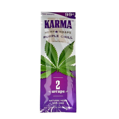 Karma Hemp Wraps in Purple Chill flavor for legal blends with packing straws