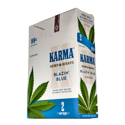Karma Hemp Wraps in Blazin’ Blue for legal blends with packing straws