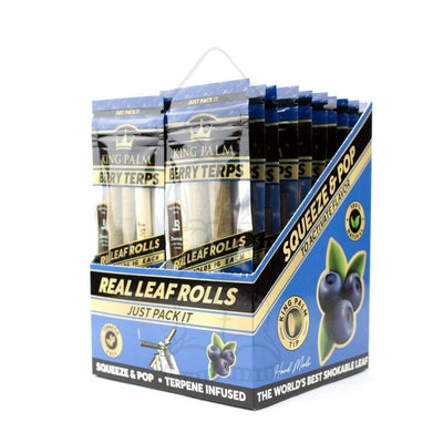 Display box of King Palm Magic Blunt Wraps with Flavor Burst in blueberry flavor