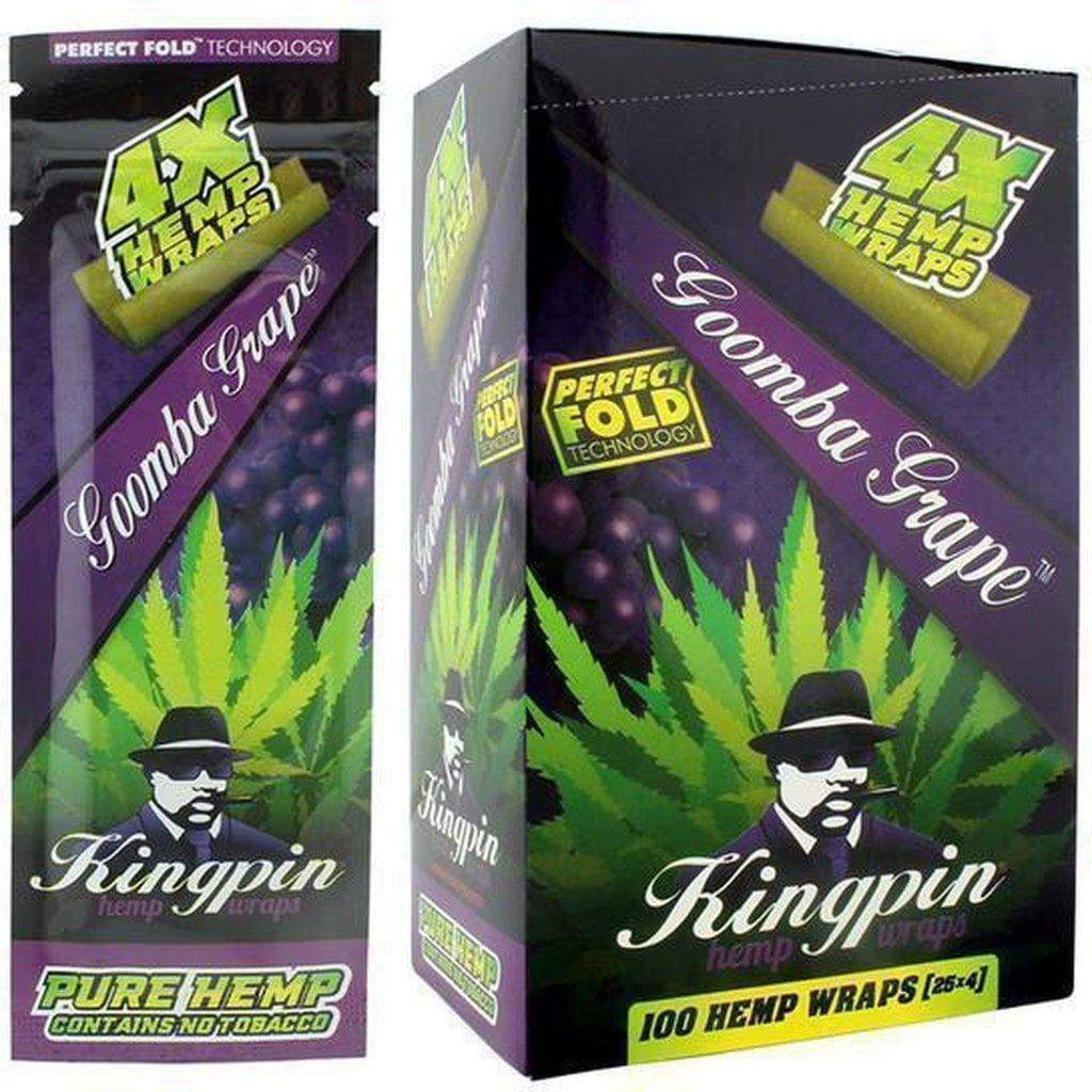 Box Of Kingpin Hemp Wraps In Goomba Grape Flavor With Cannabis Leaf Imagery And Labeling