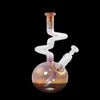 Compact kinky water pipe with spherical base and zong bong design showcasing two zong kinks