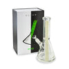 Klean Glass water pipe with signature glow in dark stripe displayed with KLEAN box