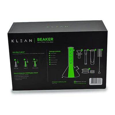 Black Klean Glass beaker set box with signature glow in dark stripe and green graphics