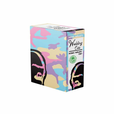 Colorful ’Kong Hemp Wraps’ Wedding Cake box featuring abstract gorilla face; 25 pack