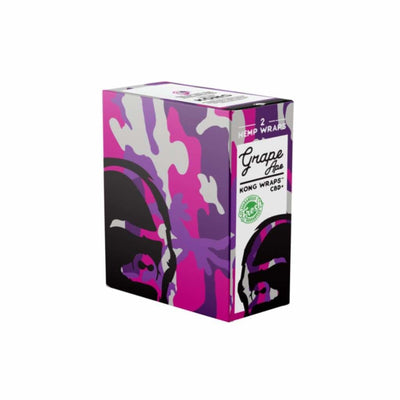 Colorful ’Tasteful Toke With Kong Hemp Wraps - 25 Pack’, camouflage-style ’Grape Gas’ box