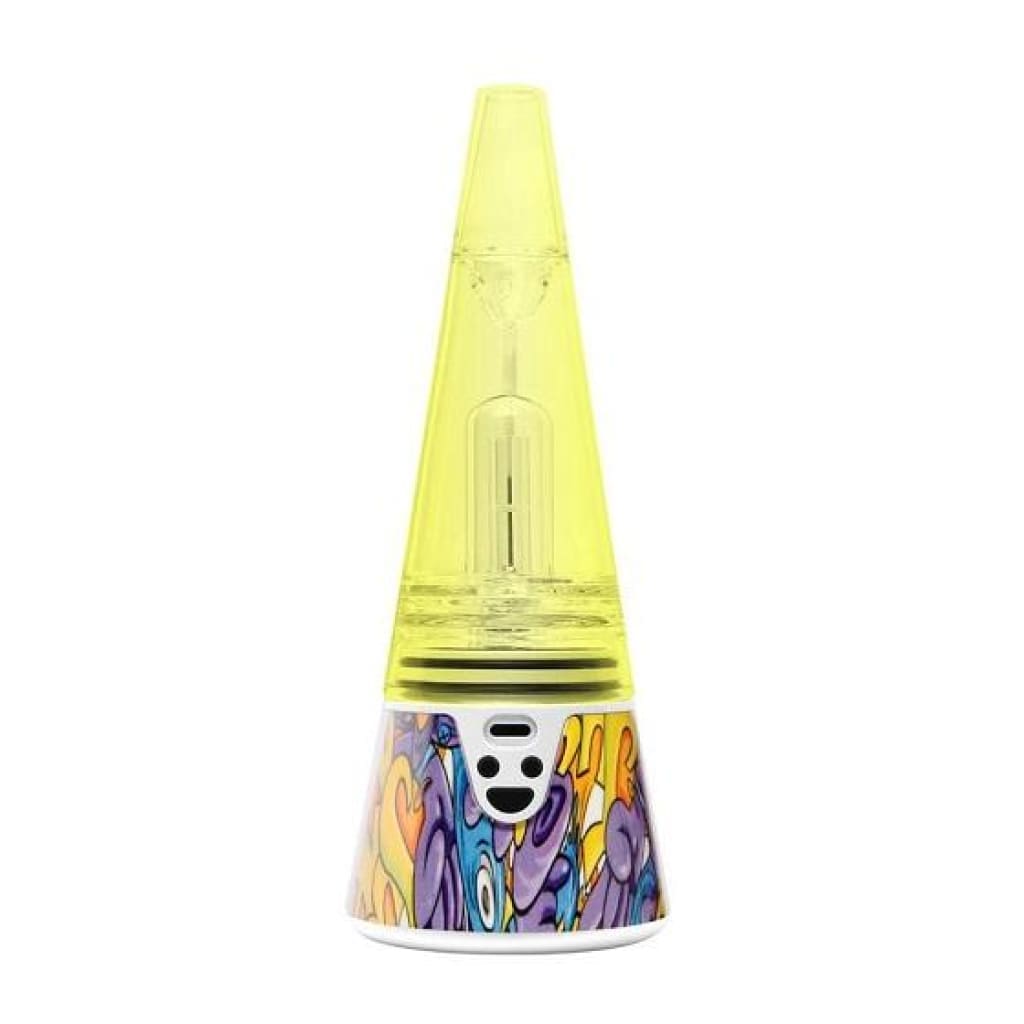 Leaf Buddi Wuukah Electronic Rig Vaporizer with Yellow Conical Top and Patterned Base