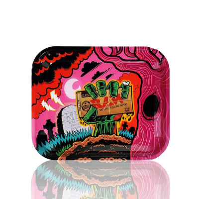 Limited Edition Raw Zombie Large Rolling Tray with Psychedelic Hand Artwork Holding Papers
