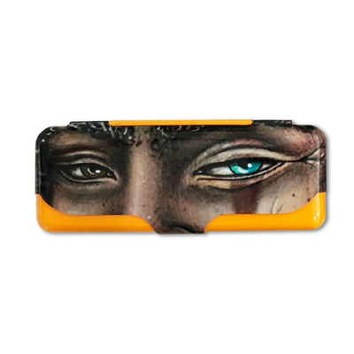 Lion Rolling Circus Tin Rolling Tray with Eyeglass Case featuring Close-Up Painting of Eyes