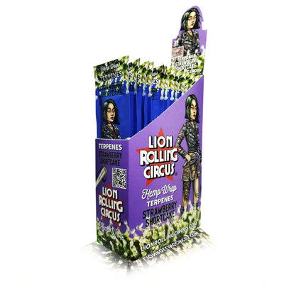 Product Display Box For Lion Rolling Circus Hemp Wraps In Strawberry Shortcake Flavor