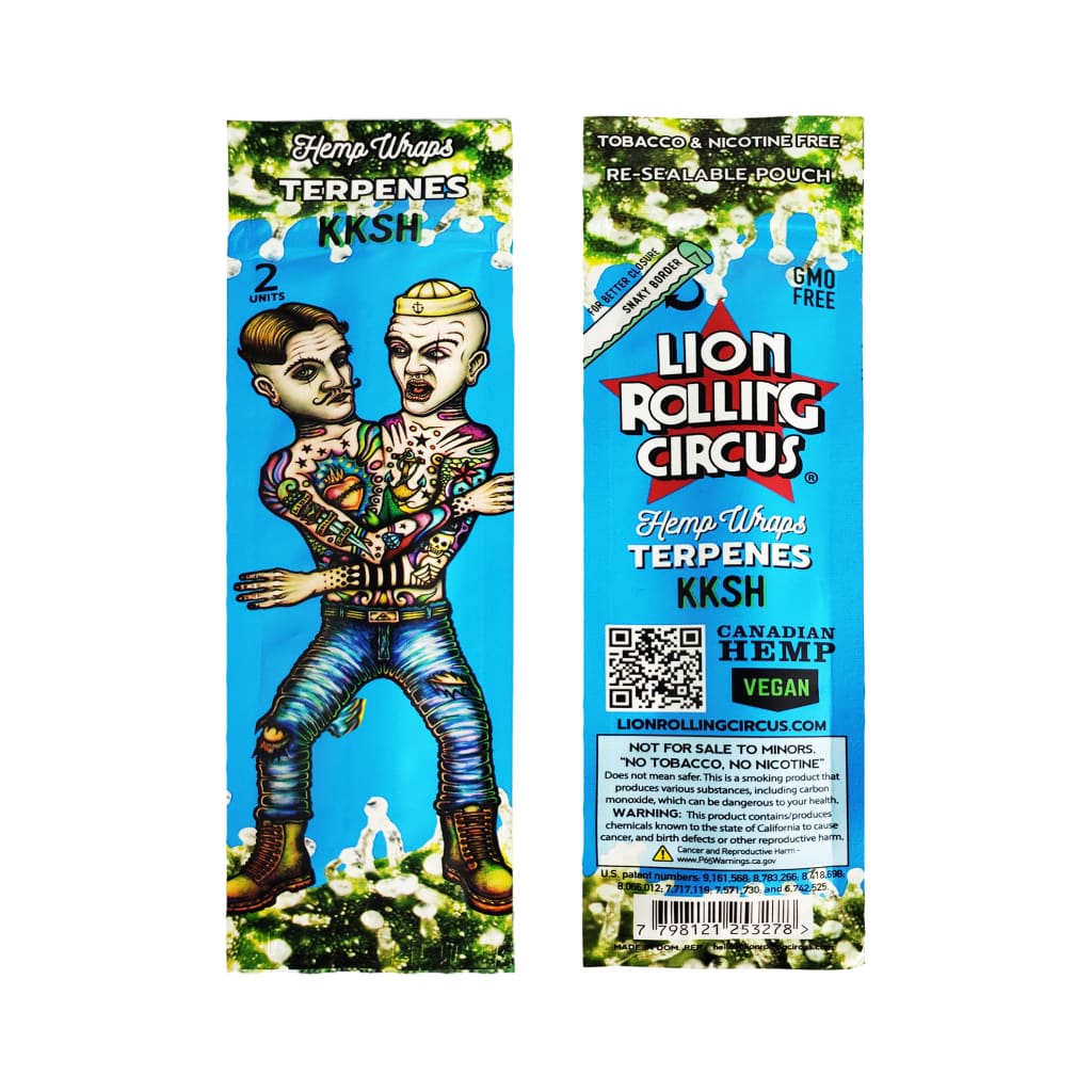 Lion Rolling Circus Terpene Hemp Wrap Packaging With Surreal, Colorful Artwork