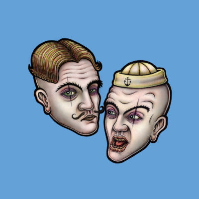 Lion Rolling Circus Silver Line cartoon faces with mustache and sailor cap