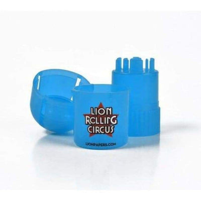Lion Tainer Circus airtight stash containers and grinder mills - blue plastic grinder