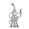 Iridescent recycler with internal fab egg and reactor core plus curved tubes and sphere