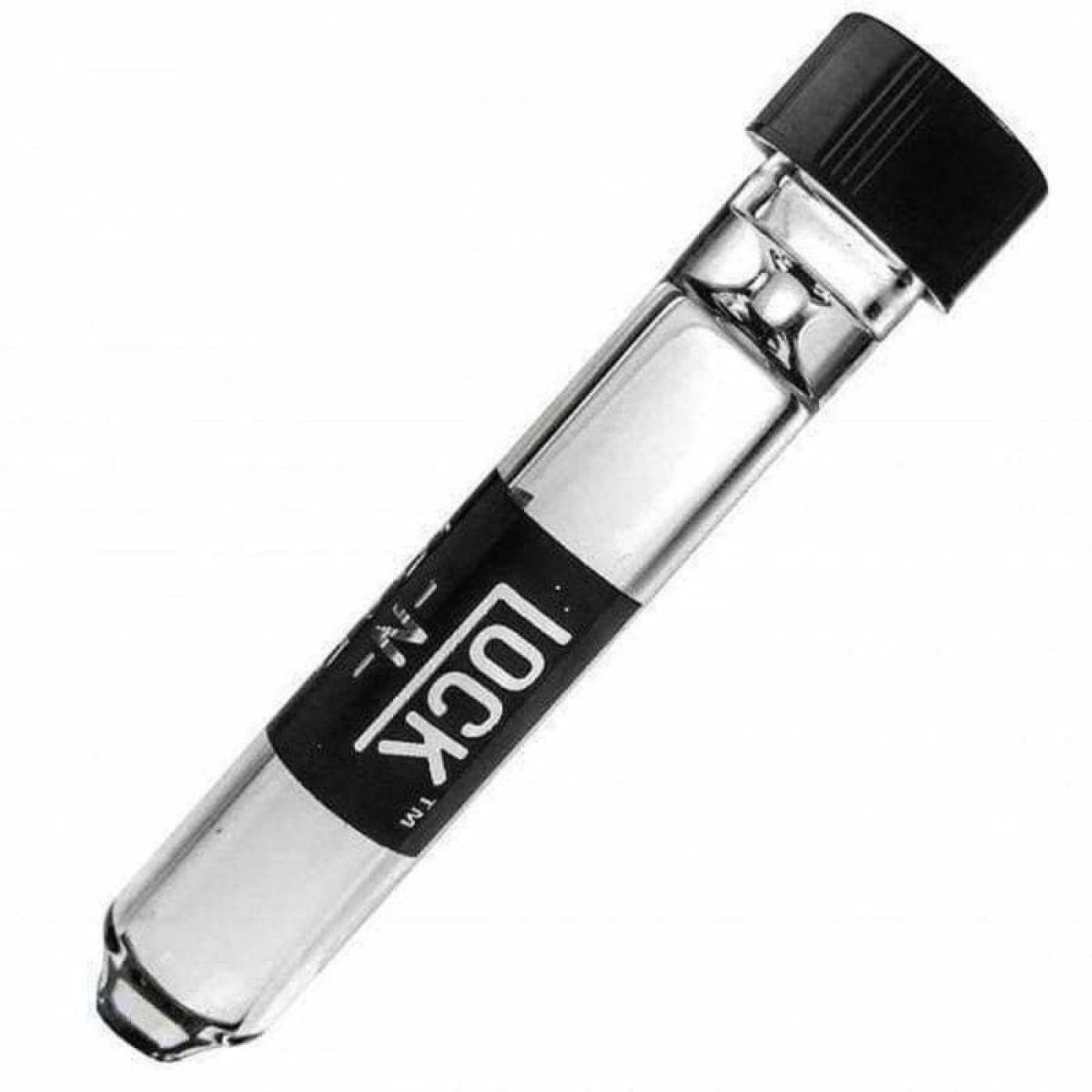 Clear glass vial with black cap for Lock n Load One-hitter Glass Pipe and Chillum