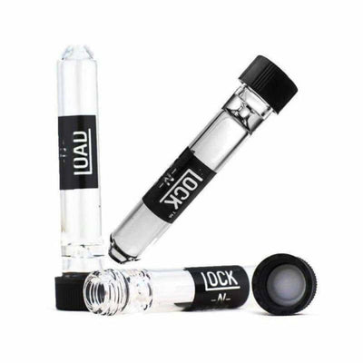 Clear glass tubes with black caps for Lock n Load One-Hitter Glass Pipe and Chillum