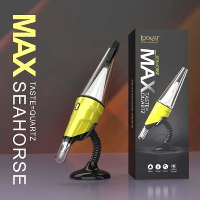 Lookah Seahorse Max Dab Wax Nectar Pen with Glass Bubbler, futuristic design in yellow and silver