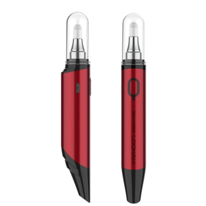 Red and black Lookah Seahorse wax dab pen with quartz dip coil