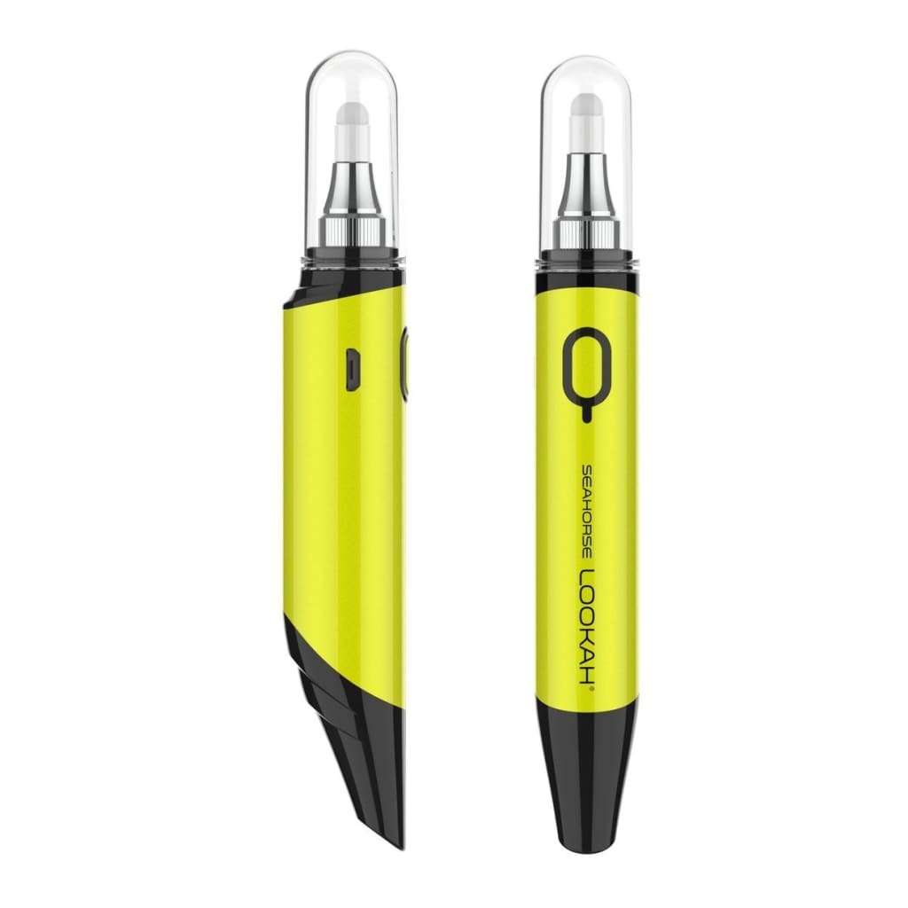 Vibrant lime green Lookah Seahorse wax dab pen with quartz dip coil