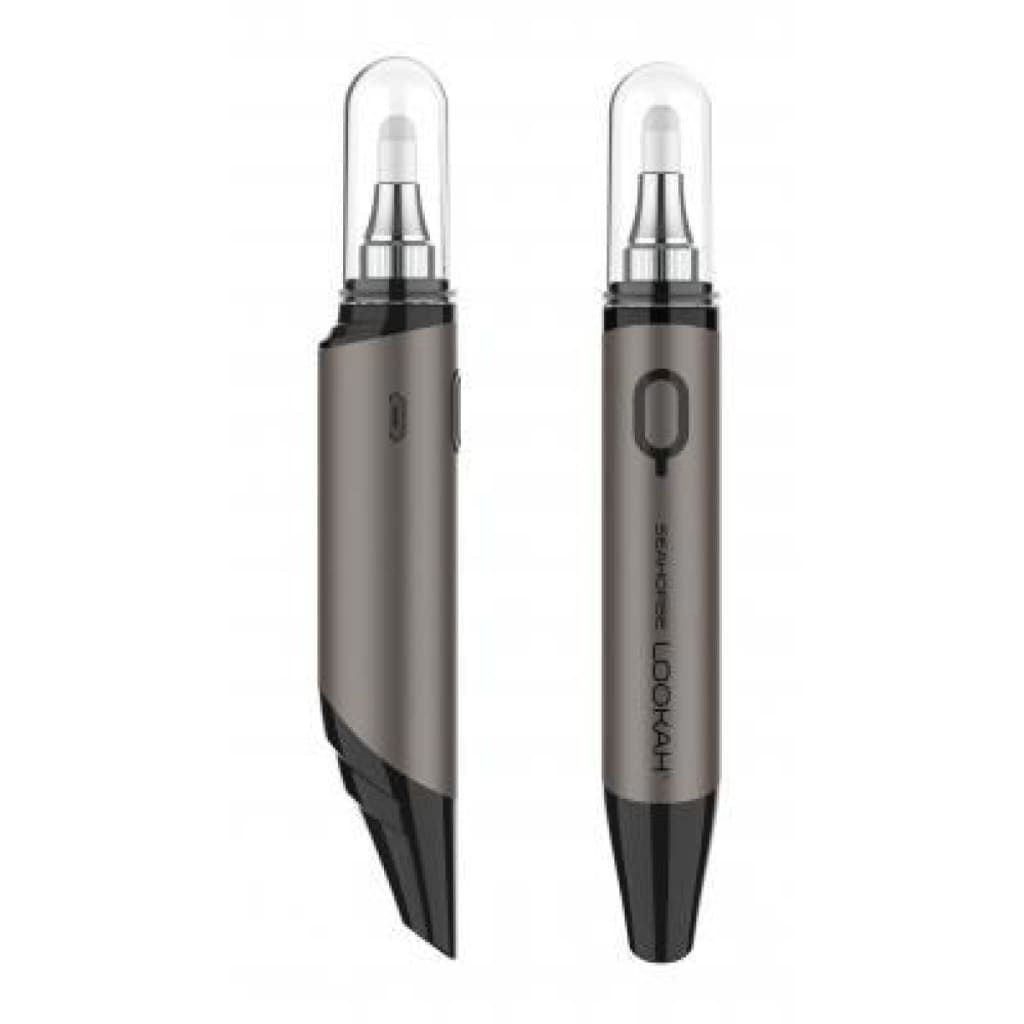 Two gray and black Lookah Seahorse wax dab pens with quartz dip coil
