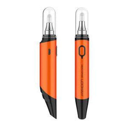 Orange and black Lookah Seahorse wax dab pen with quartz dip coil