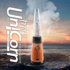 Unicorn Mini: Portable electric vaporizer with clear conical top and orange body