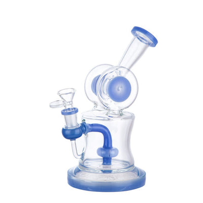 Lotus Glass Water Bong with Blue Accents and Spherical Chamber - Color Changing Tall Design