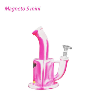 Pink And White Waxmaid Magneto s Mini Platinum Cured Silicone Water Pipe, Certified Food Safe