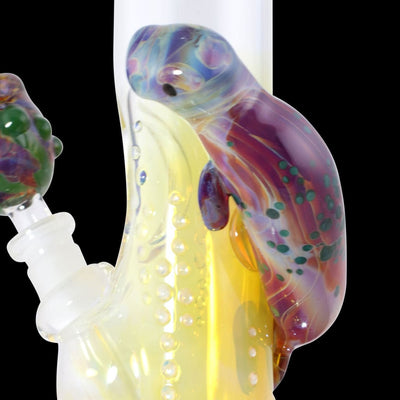 Manatee glass water pipe with mercury seal joint and green color change swirling patterns