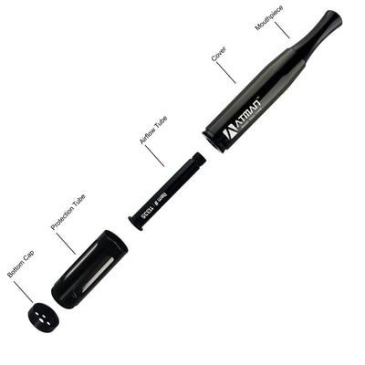 Black Atman Mantis Portable Mechanical Metal Smoking Pipe exploded view with components