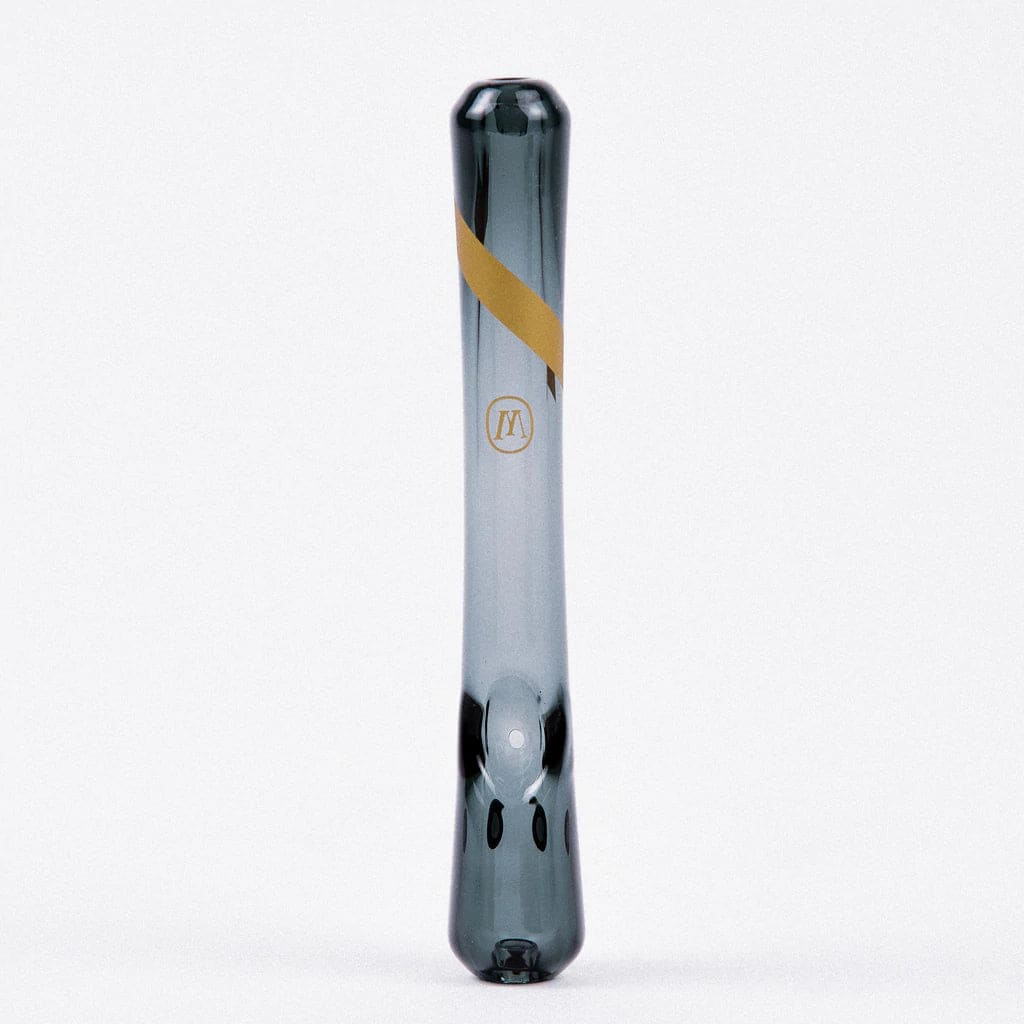 Marley Smoked Glass Steamroller with Gold Stripe Design - Sleek Glass Bong with Gold Logo