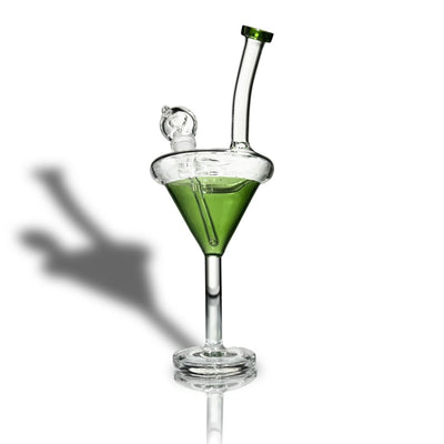 Martini water pipe made of borosilicate glass with green liquid for hands-on smoking experience