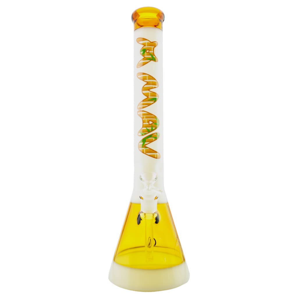 Mav Glass 18 yellow and white beaker bong with ice pinch