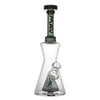 Glass bong with green stem labeled ’MAV’ from Black Coloring Pyramid Perc Supreme Function