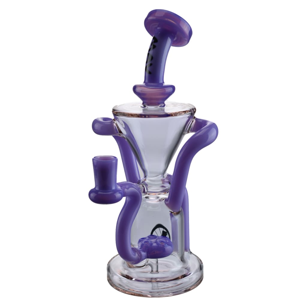 Mav Glass Humboldt Recycler with waffle 4-hole perc, featuring a unique bottle-hourglass design