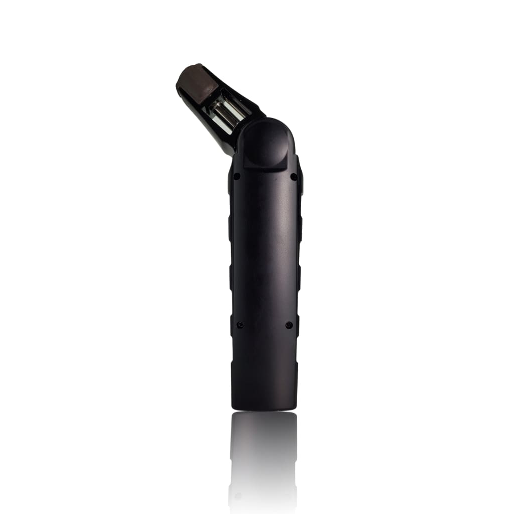 Premium pen torch with precise flame, angled head, and visible internal components