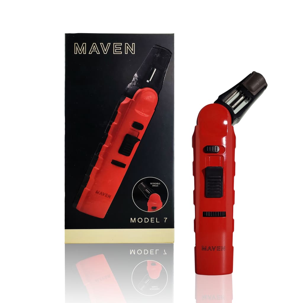 Premium Pen Torch with Precise Flame – Red Handheld Device and Maven Model 7 Packaging