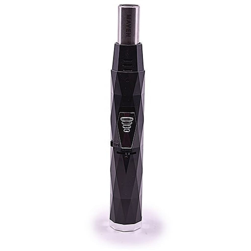 Black e-cigarette with geometric design beside Sondiko Butane Torch, refillable and adjustable
