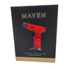 Red handheld torch lighter with pistol-grip from Maven Brand Represents: windproof jet ignition