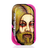 Stylized face illustration with blonde hair and beard on Lion Rolling Circus metal rolling trays