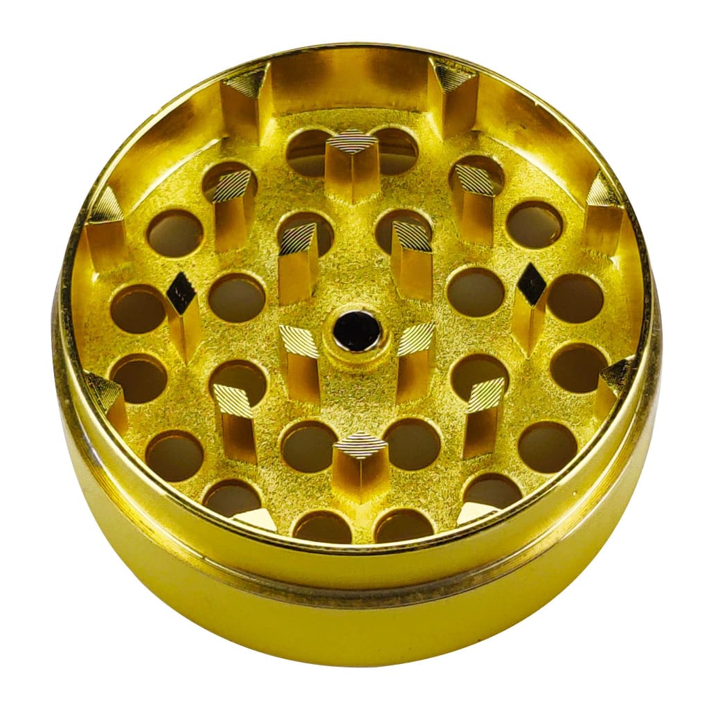 Premium metallic gold herb grinder in scratch-resistant aluminum alloy