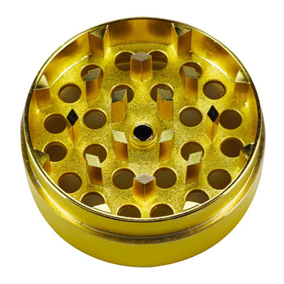 Premium metallic gold herb grinder in scratch-resistant aluminum alloy