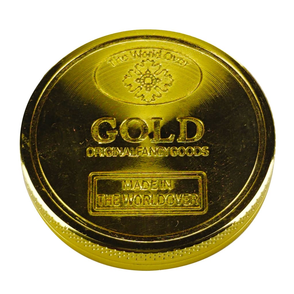 Premium aluminum alloy metallic gold herb grinder with embossed coin