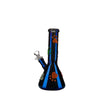 Colorful glass beaker water pipe with paw prints and blue accents in rainbow design